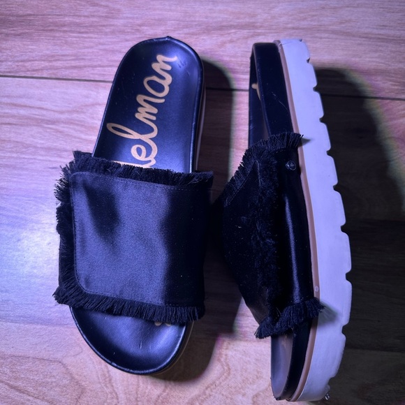 Sam Edelman Black Fringe Slide Sandals - Picture 4 of 12